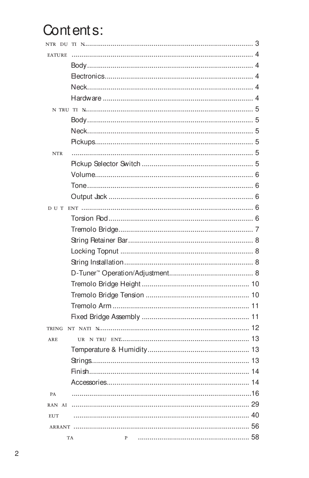 Peavey Electronics manual Contents 