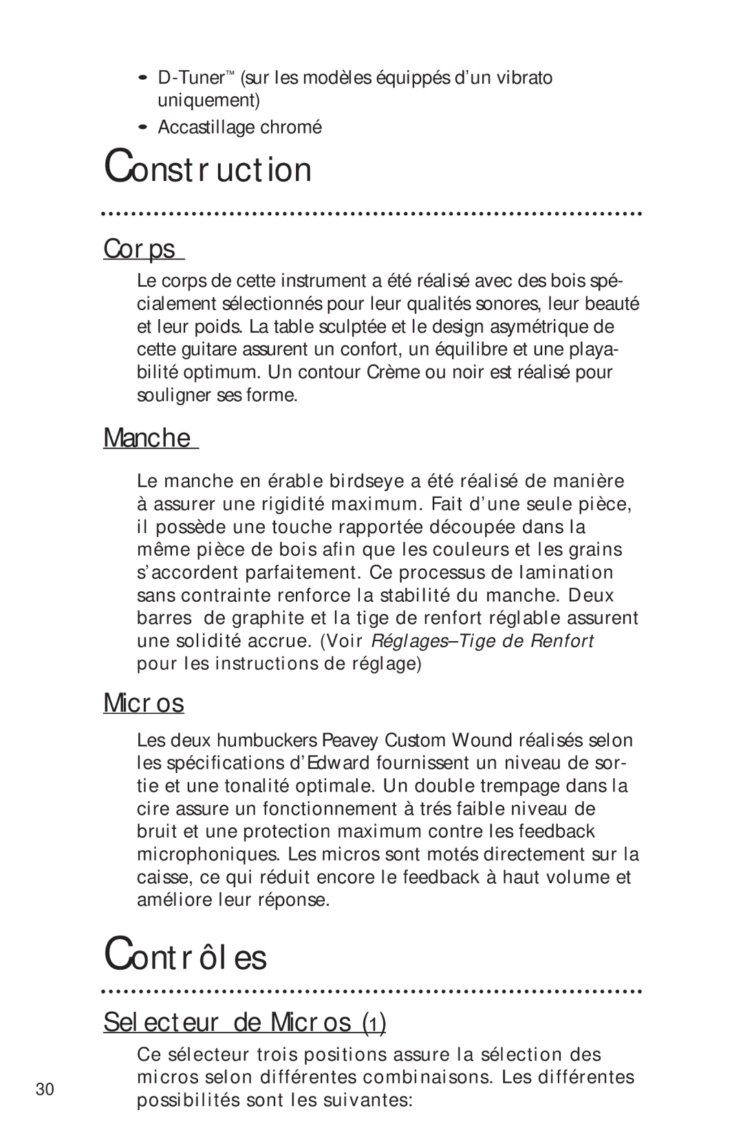 Peavey Electronics manual Contrôles, Selecteur de Micros 