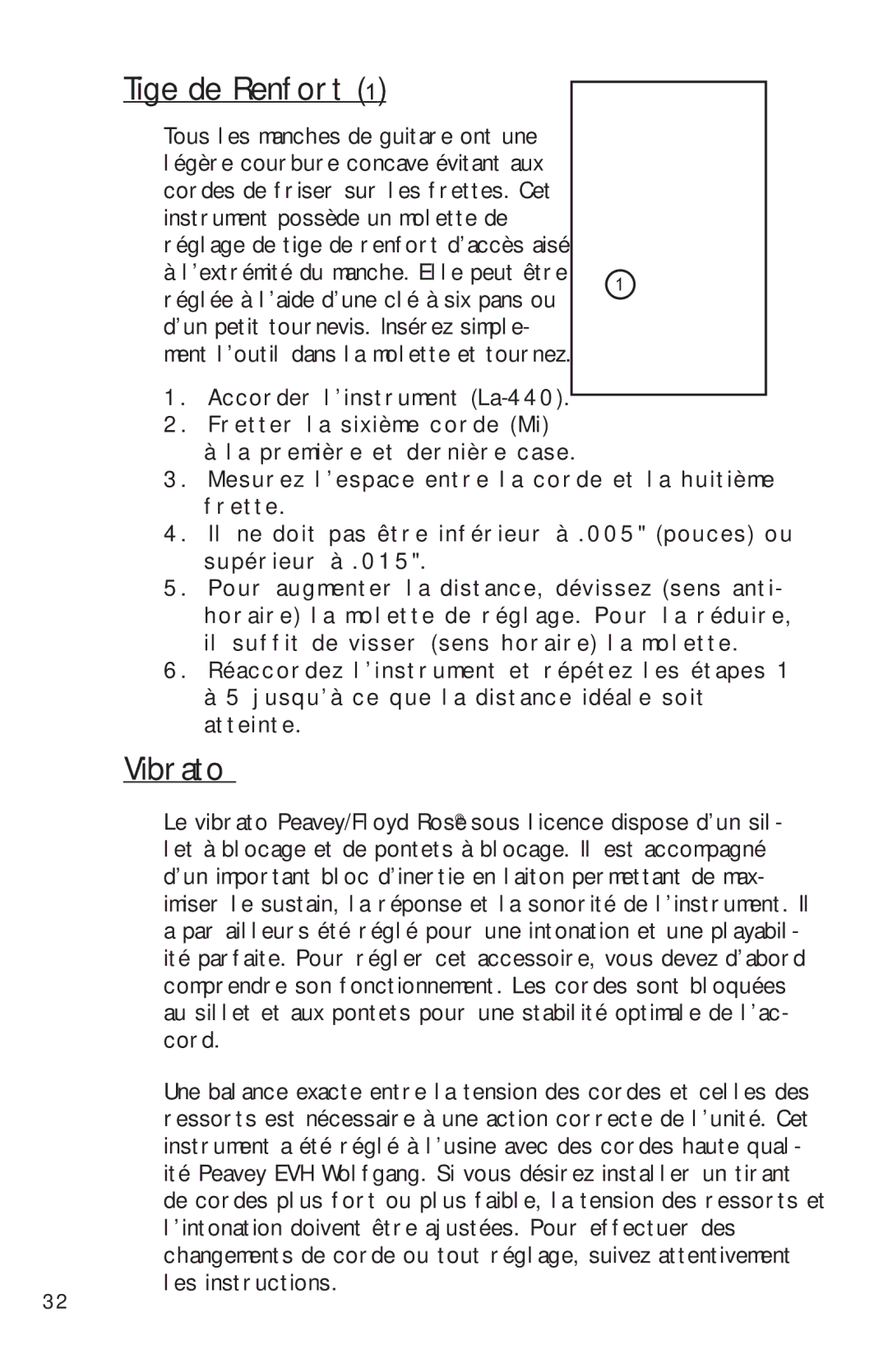 Peavey Electronics manual Tige de Renfort, Vibrato 