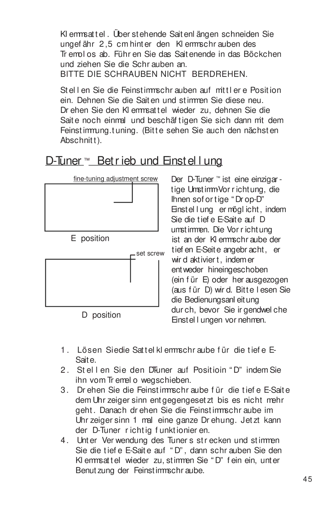 Peavey Electronics manual TunerBetrieb und Einstellung 