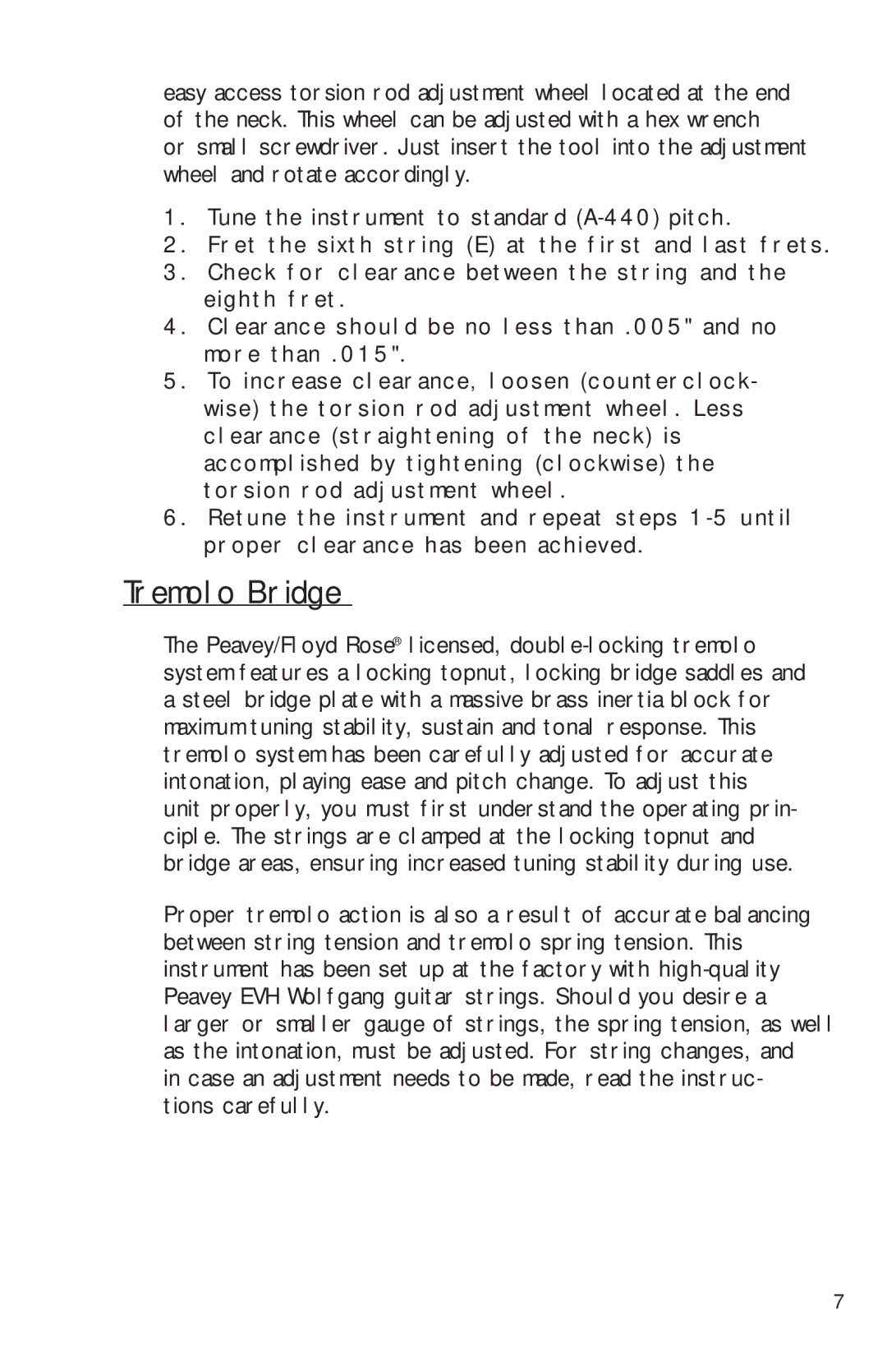 Peavey Electronics manual Tremolo Bridge 