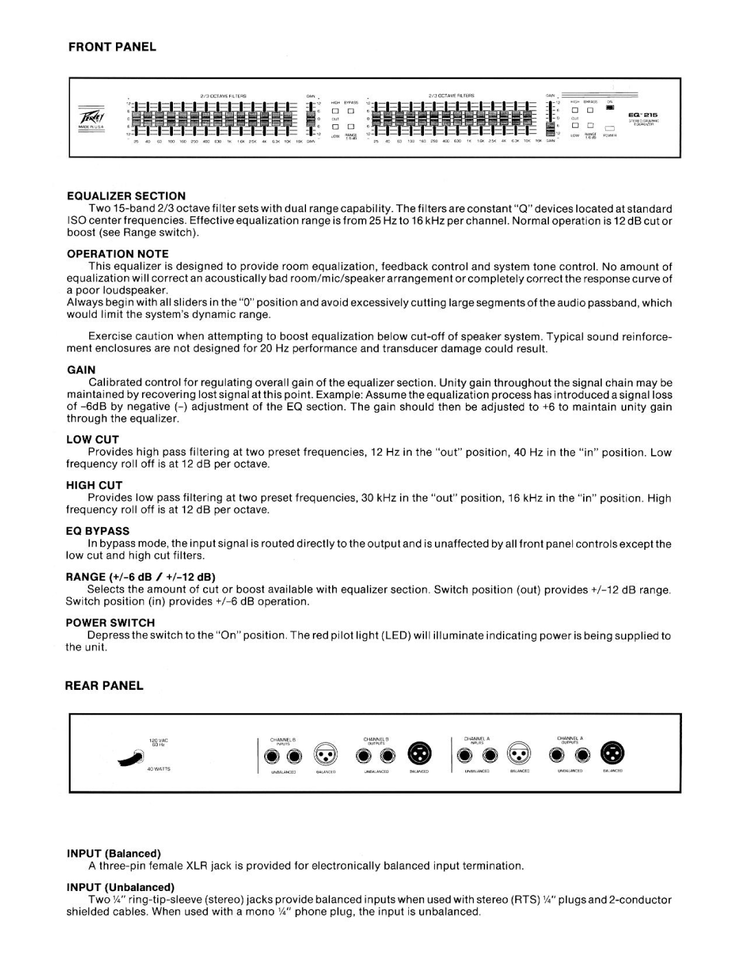 Peavey EQ 215 manual 