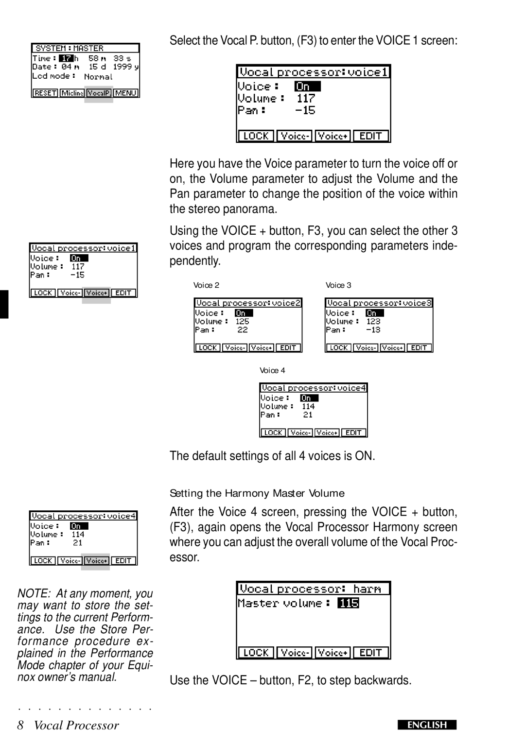 Peavey Equinox operating instructions Setting the Harmony Master Volume 