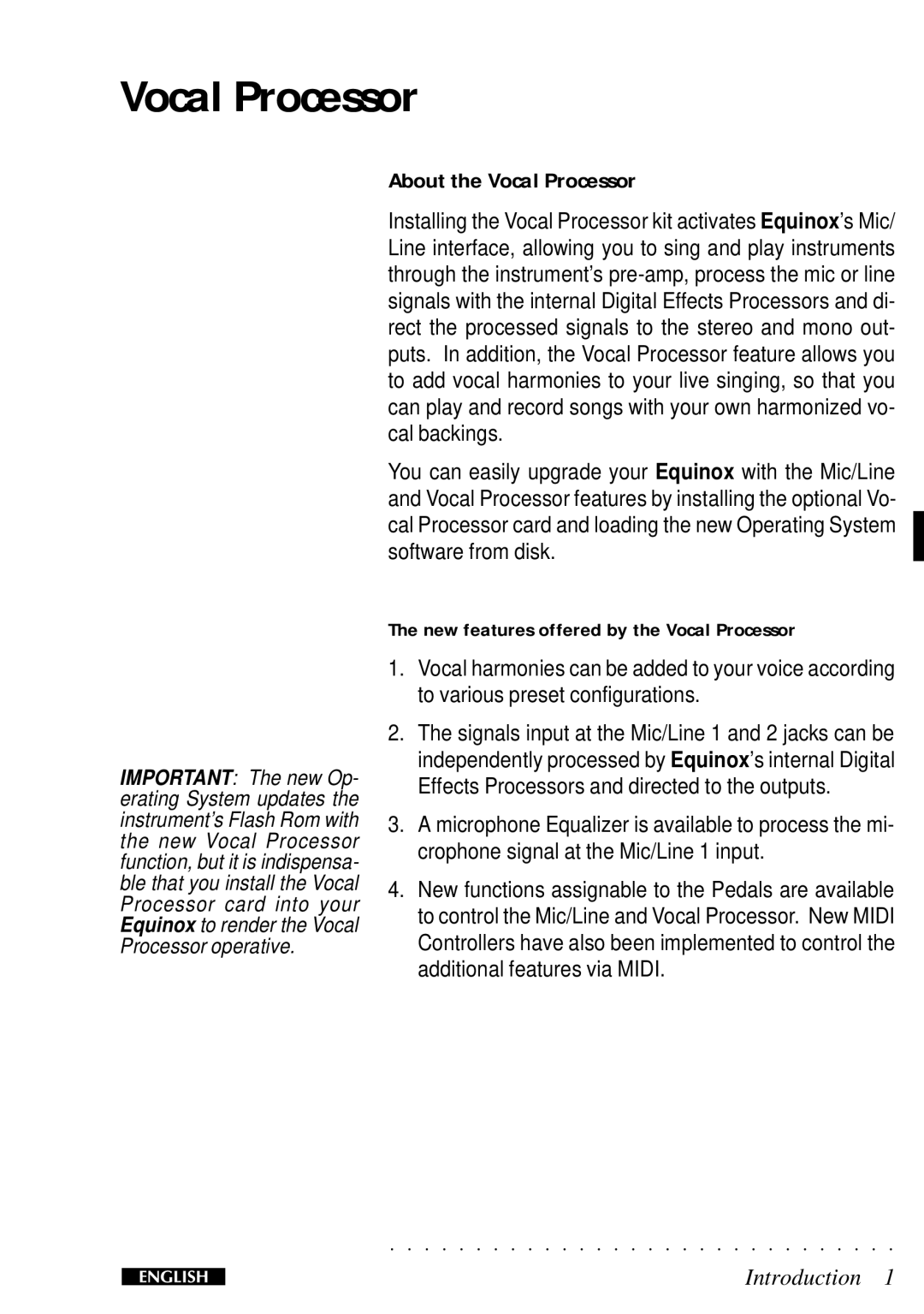 Peavey Equinox operating instructions About the Vocal Processor, New features offered by the Vocal Processor 