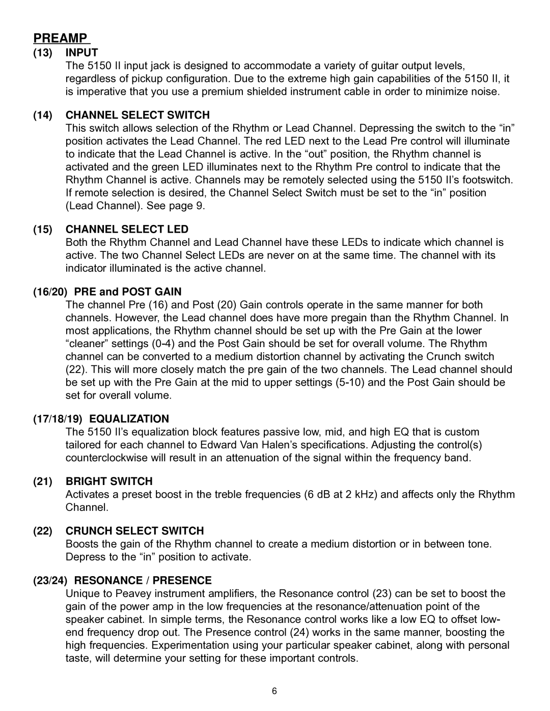 Peavey EVH 5150 II manual Preamp 