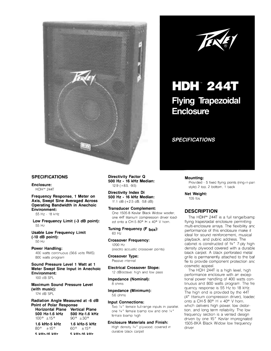 Peavey HDH 244T manual 