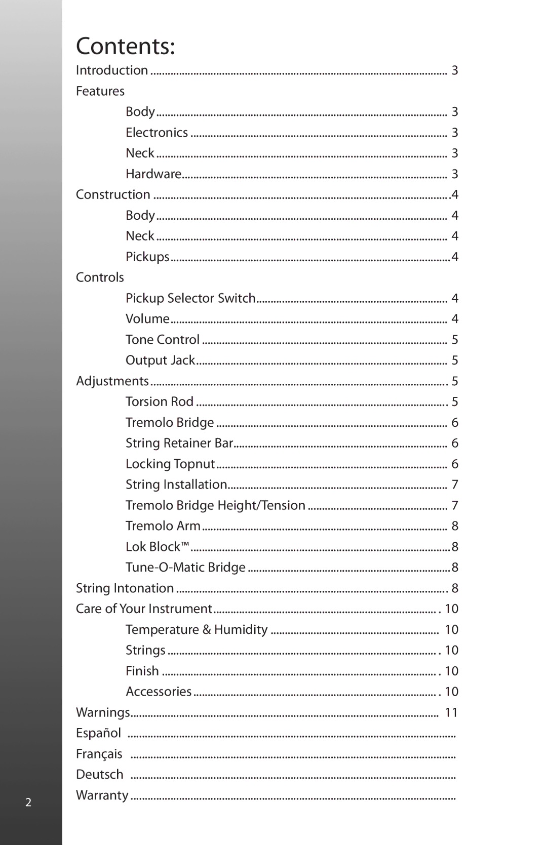 Peavey HP Special manual Contents 