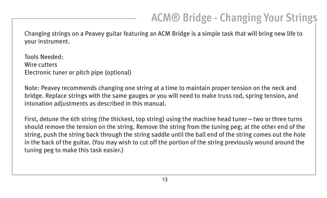 Peavey humbucker model owner manual ACM Bridge Changing Your Strings 