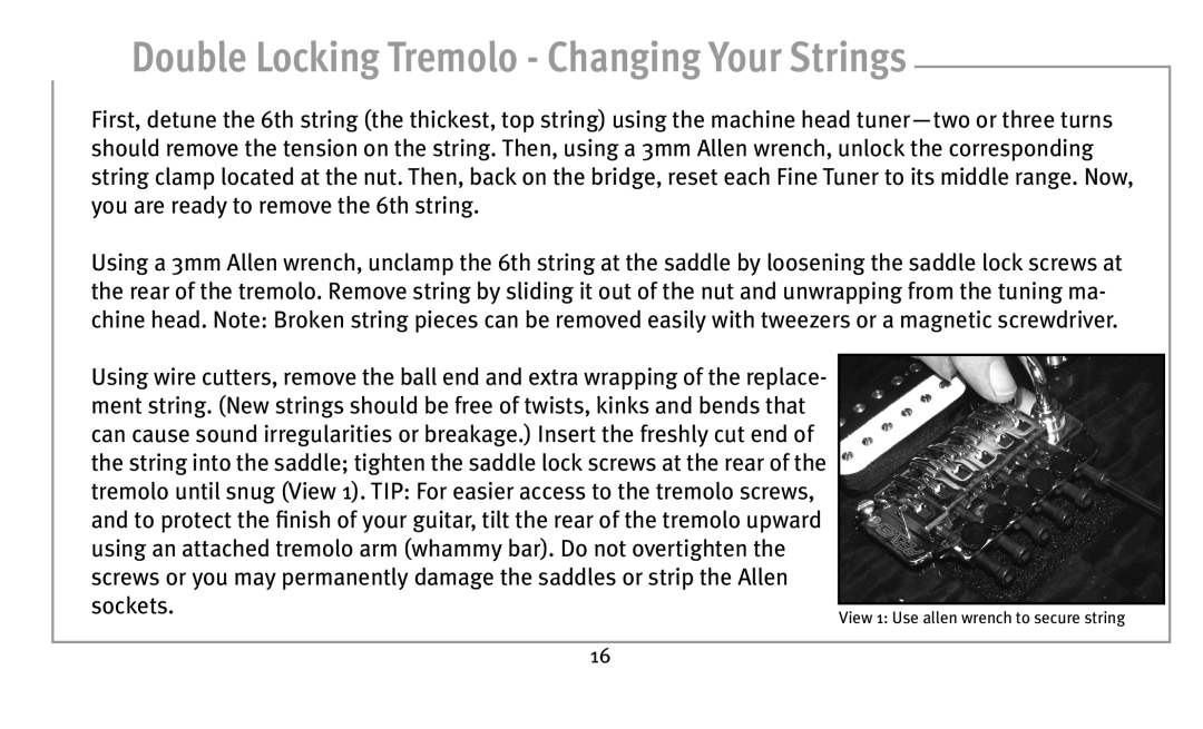 Peavey humbucker model owner manual View 1 Use allen wrench to secure string 