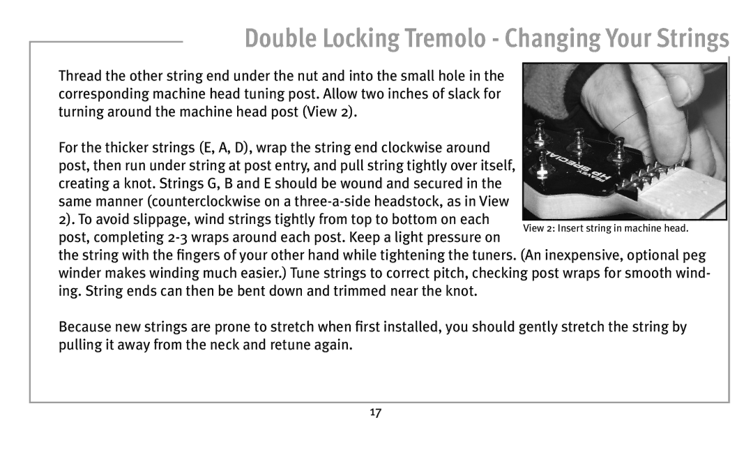 Peavey humbucker model owner manual Double Locking Tremolo Changing Your Strings 