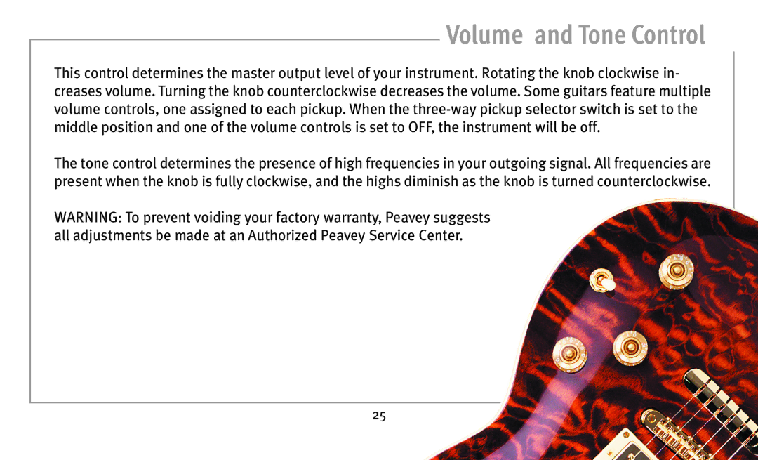 Peavey humbucker model owner manual Volume and Tone Control 