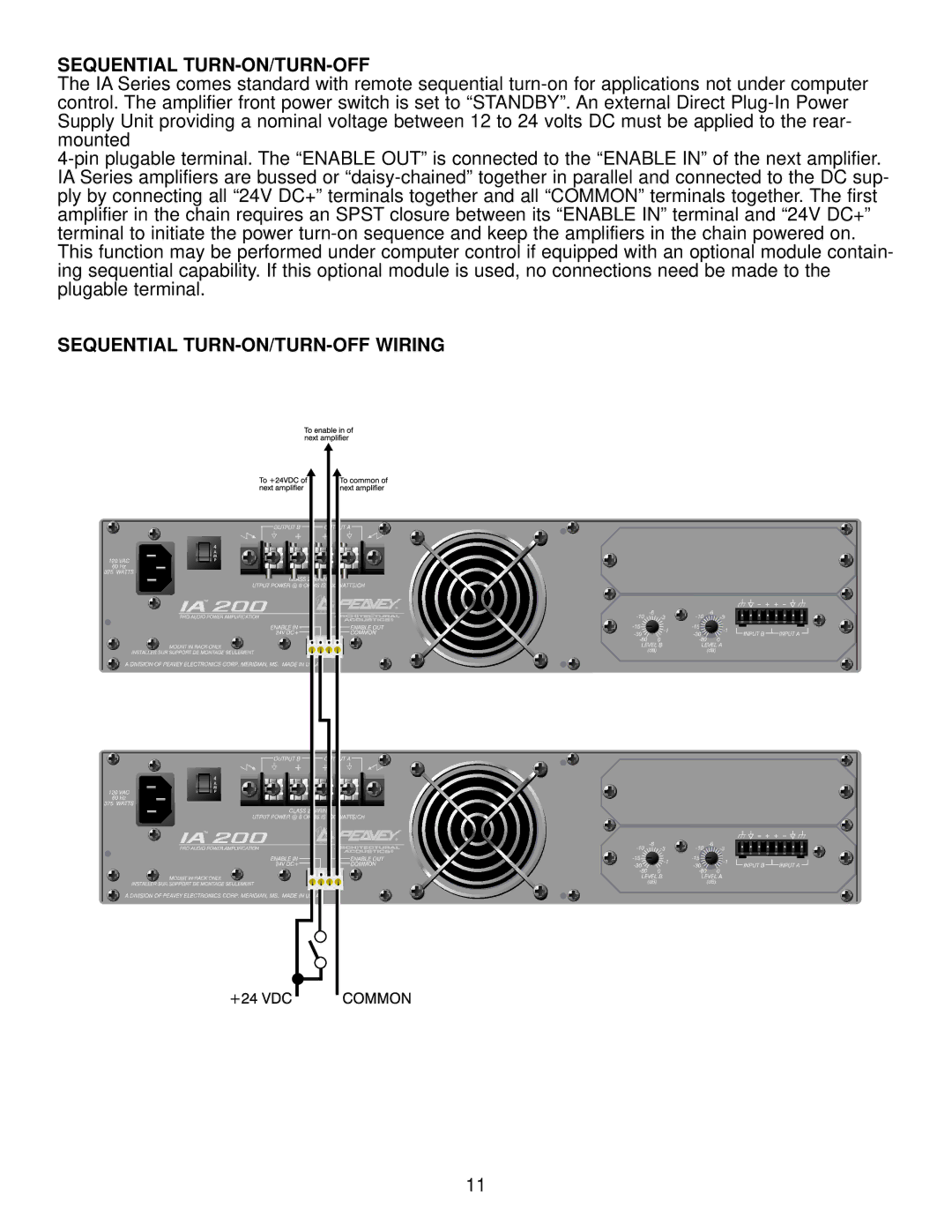 Peavey IA 800V, IA 200V, IA 400V, IA Series owner manual Sequential TURN-ON/TURN-OFF Wiring 