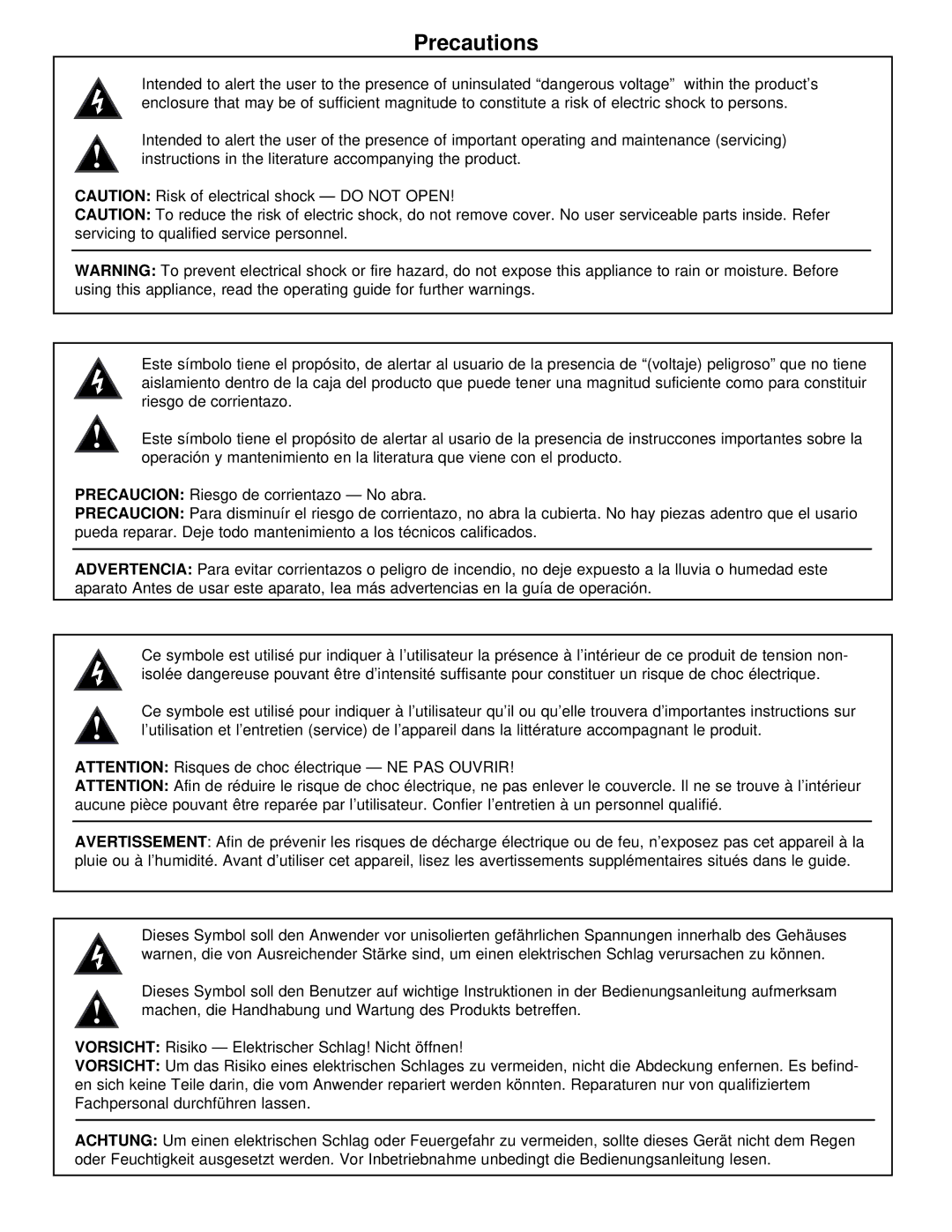 Peavey IA 400V, IA 800V, IA 200V, IA Series owner manual Precautions 