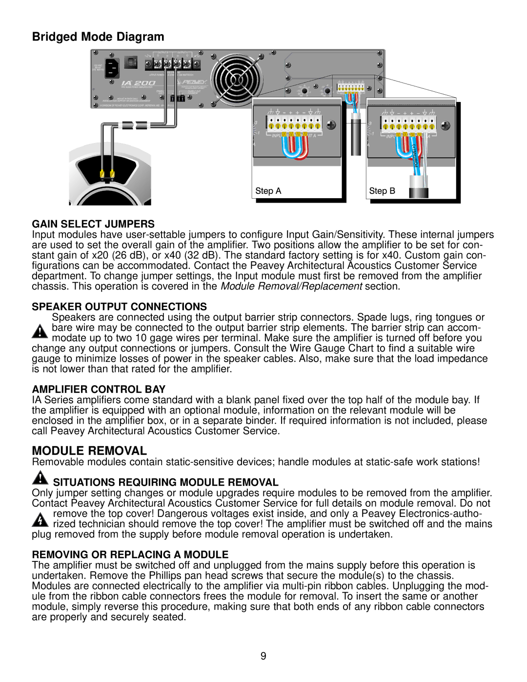 Peavey IA Series, IA 800V, IA 200V, IA 400V owner manual Module Removal 