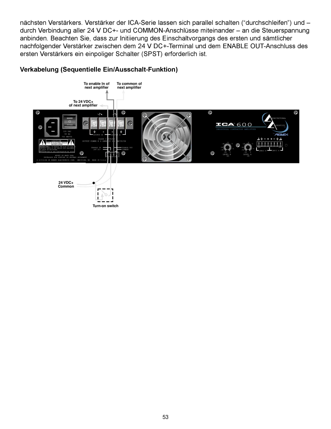 Peavey ICA 400V, ICA Series, ICA 600, ICA 800V, ICA 2400V, ICA 1200 manual Verkabelung Sequentielle Ein/Ausschalt-Funktion 