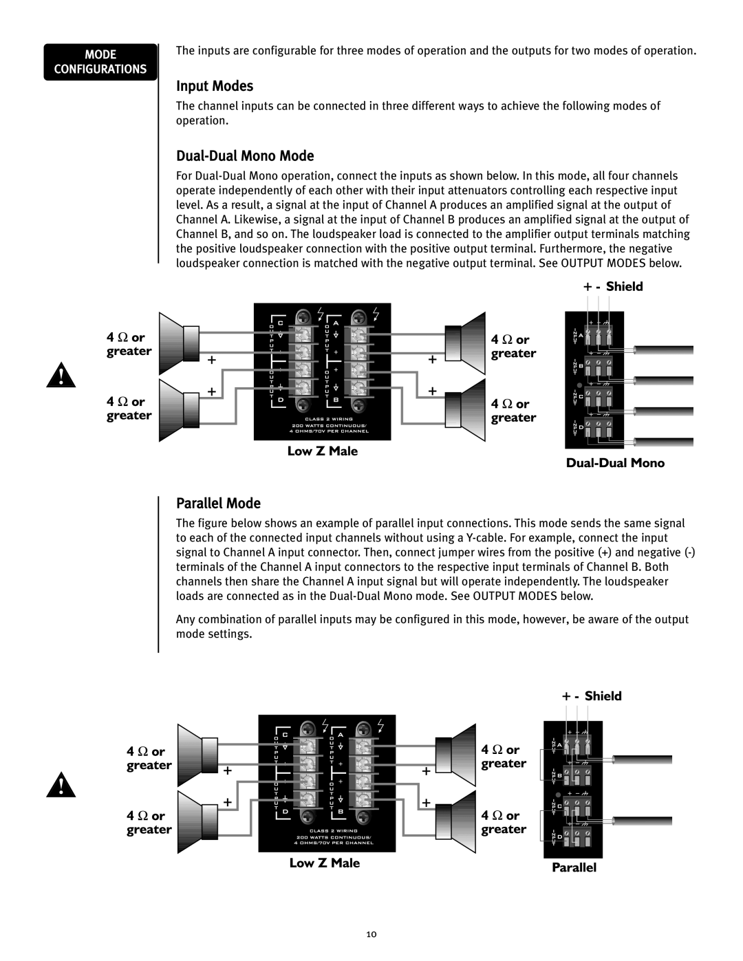 Peavey ICS 4200 user manual Input Modes, Dual-Dual Mono Mode, Parallel Mode 