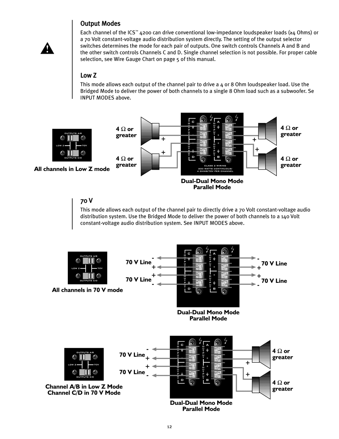 Peavey ICS 4200 user manual Output Modes, Low Z 