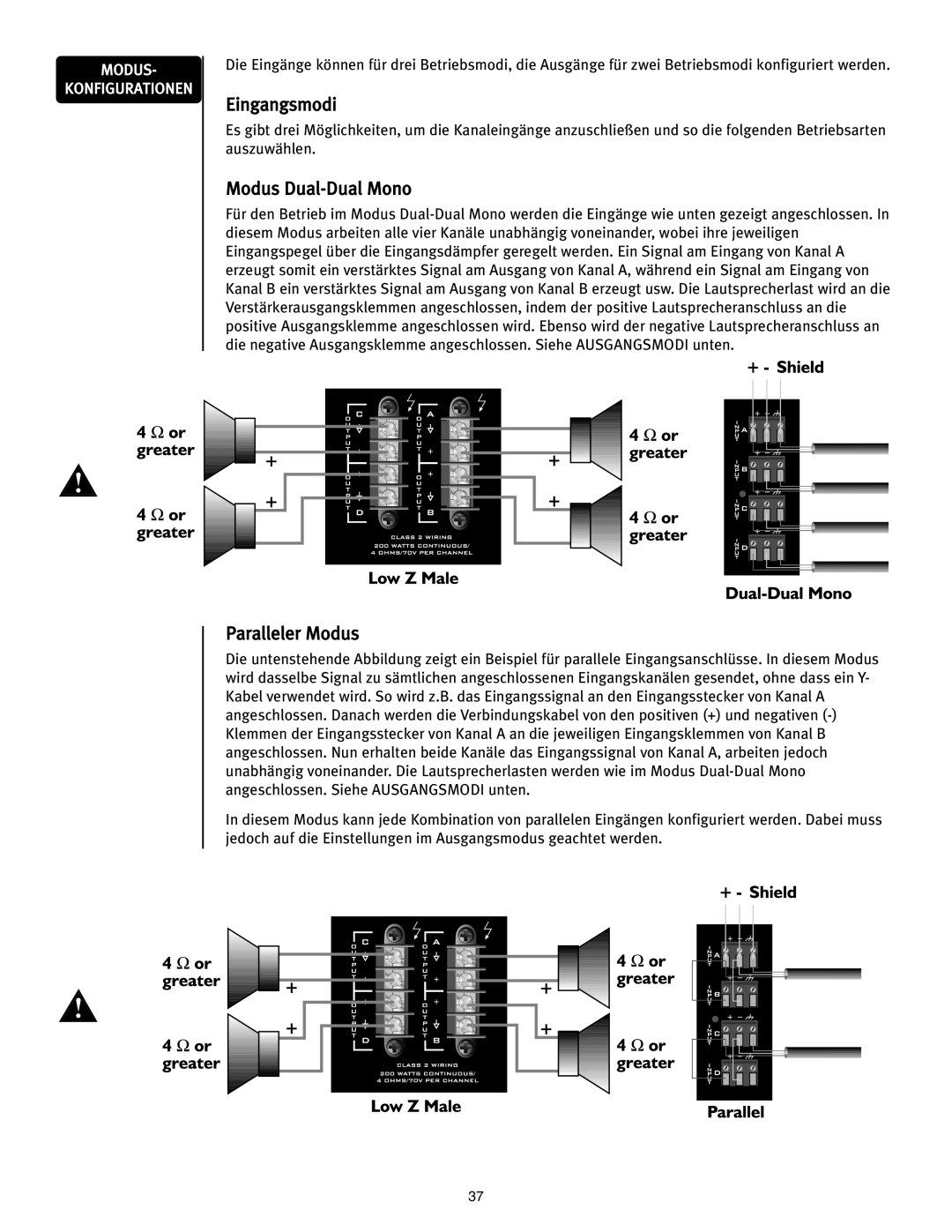 Peavey ICS 4200 user manual Eingangsmodi, Modus Dual-Dual Mono, Paralleler Modus 