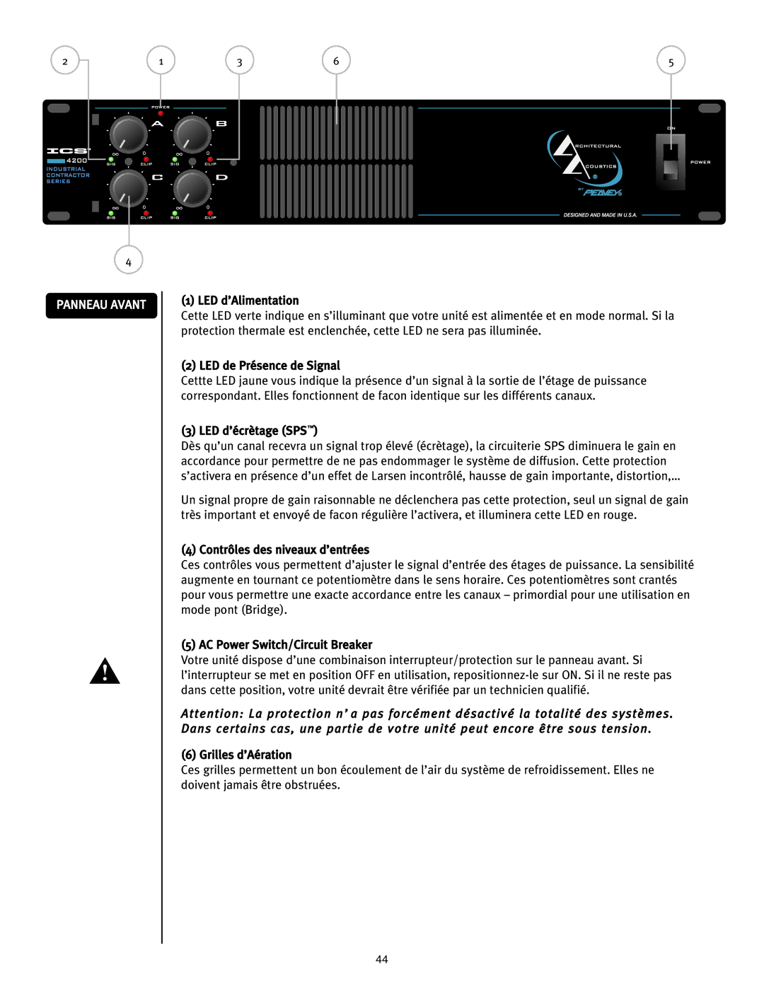 Peavey ICS 4200 user manual Panneau Avant 