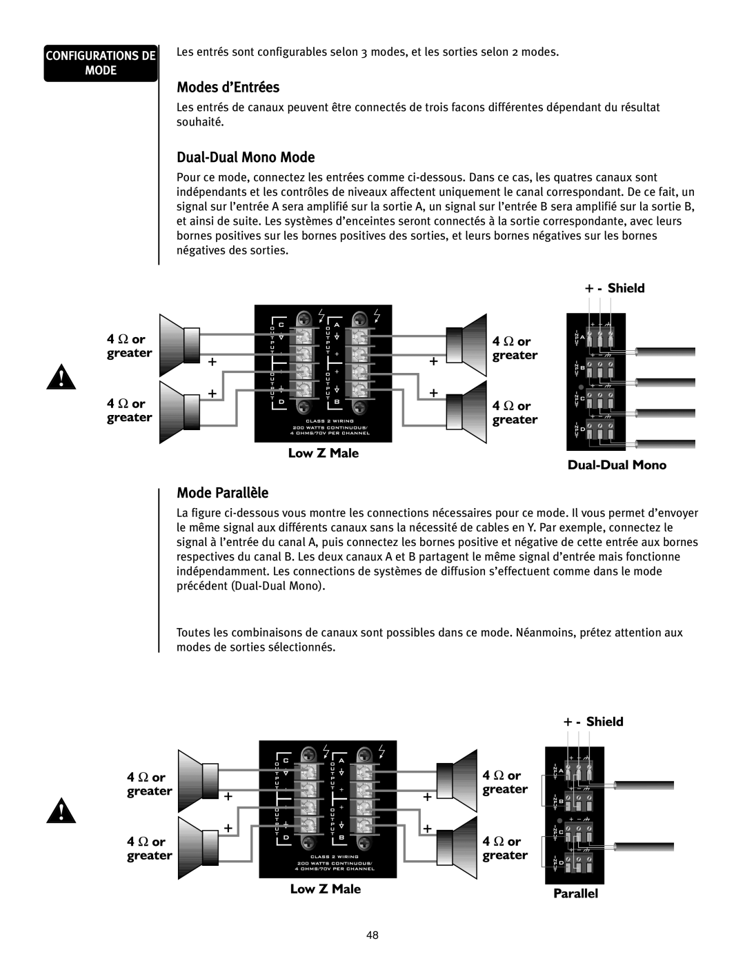 Peavey ICS 4200 user manual Modes d’Entrées, Mode Parallèle 