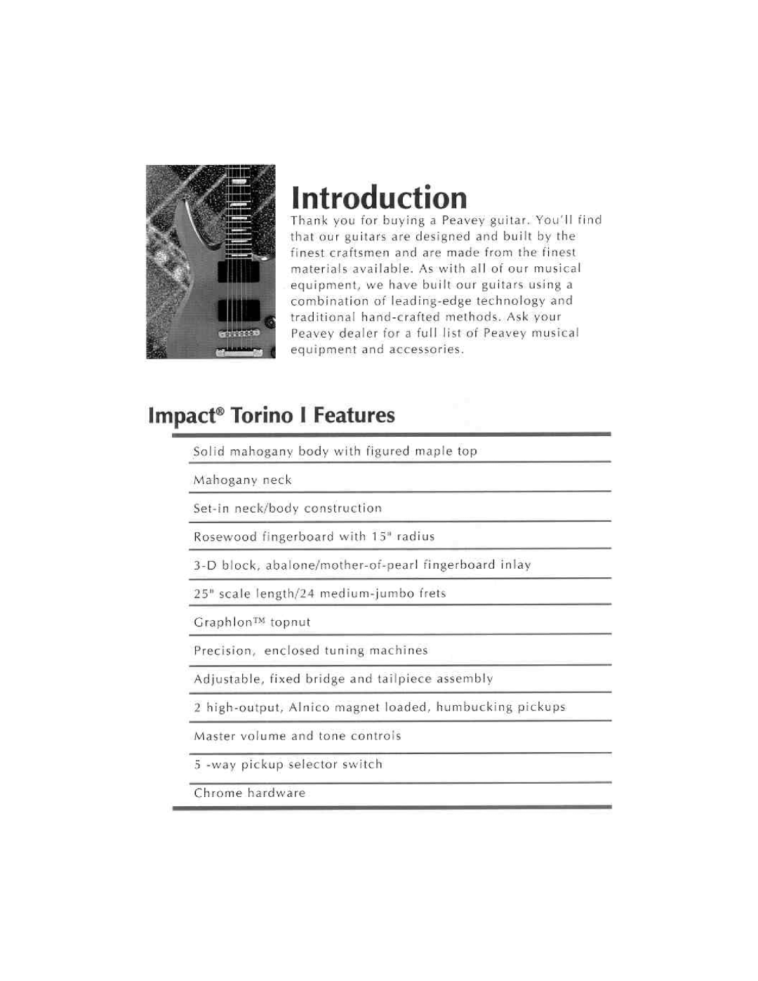 Peavey Impact Torino I, II manual 