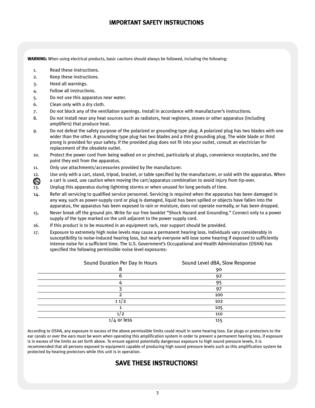 Peavey Impulse 100P operation manual Important Safety Instructions 