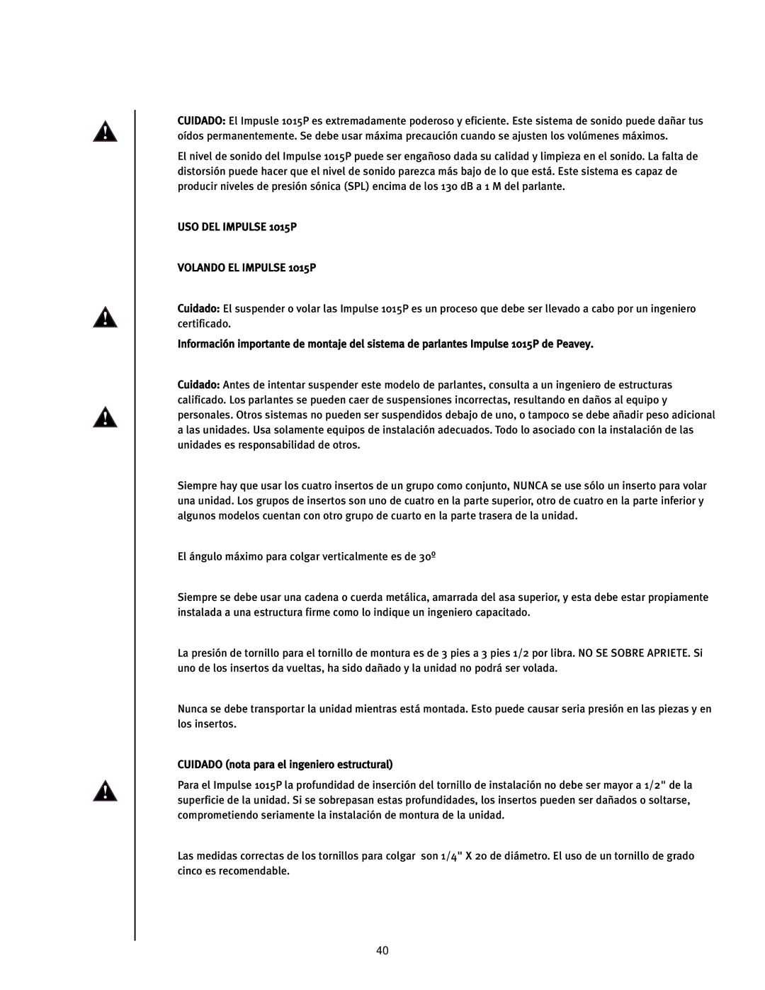 Peavey operation manual USO DEL Impulse 1015P Volando EL Impulse 1015P 