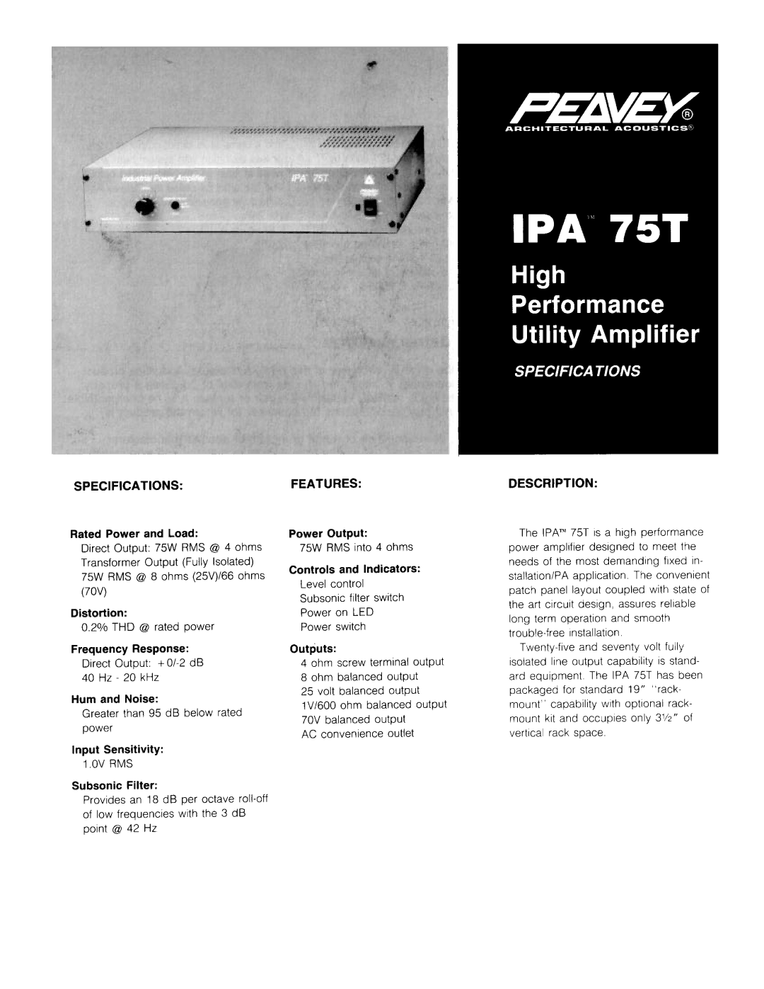 Peavey IPA 75T manual 