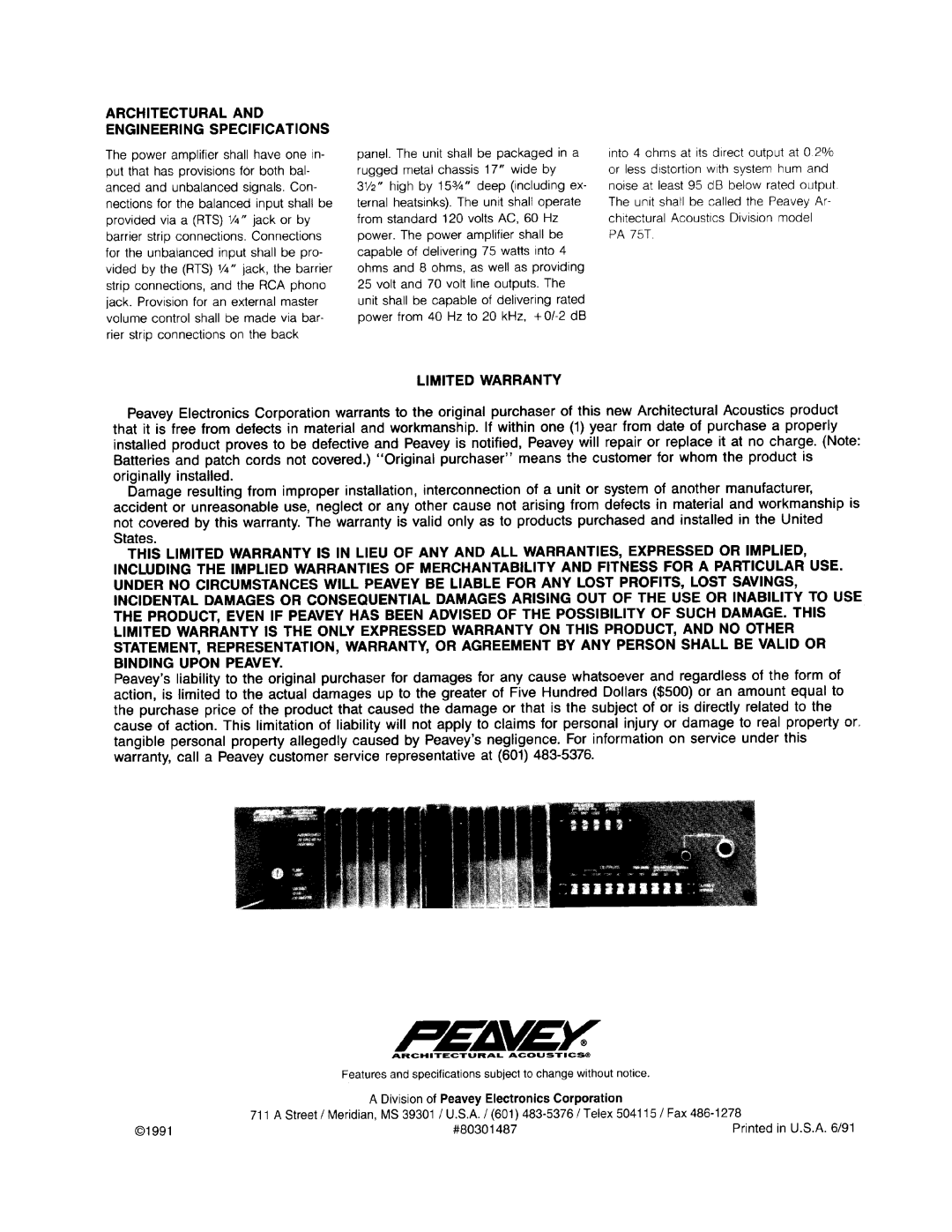 Peavey IPA 75T manual 