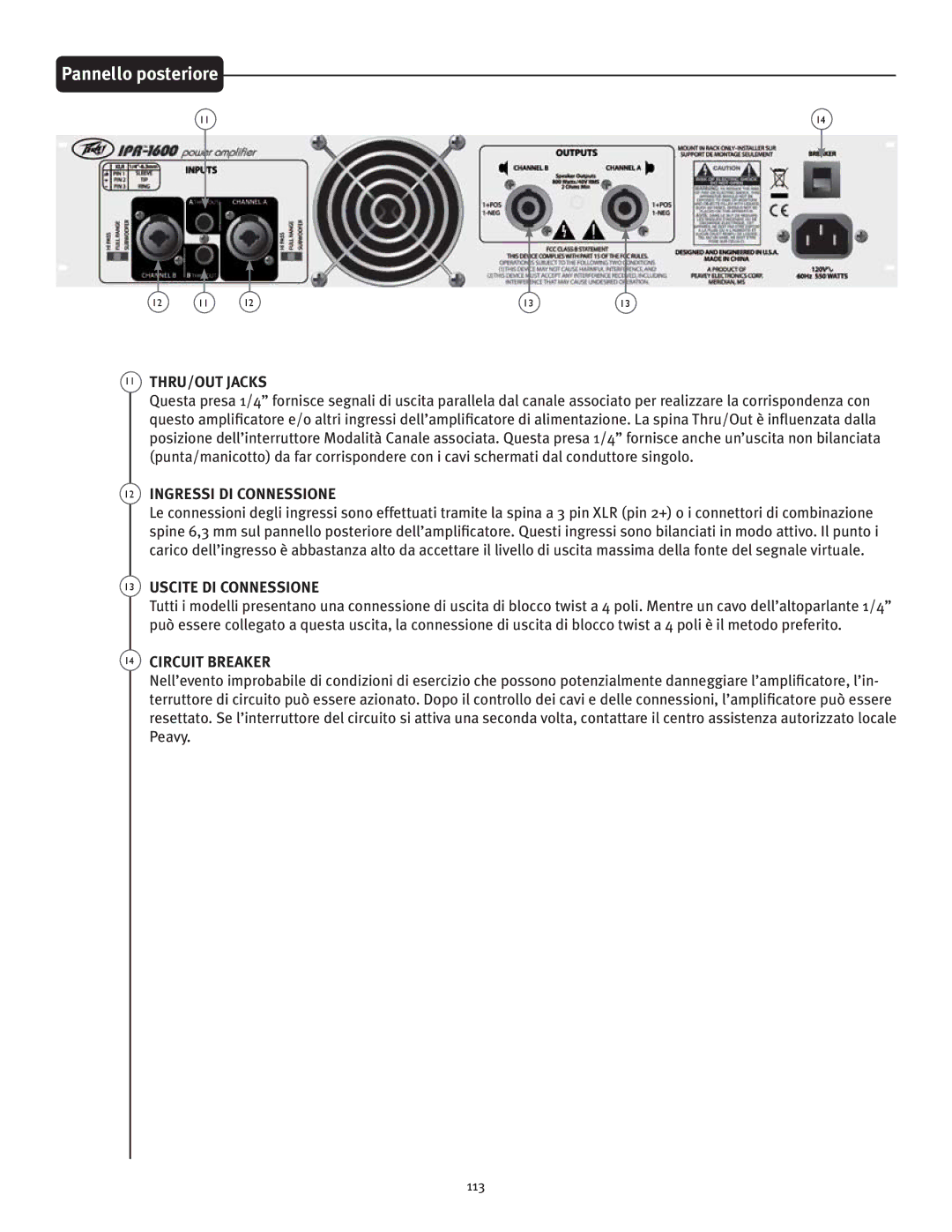 Peavey IPR 6000, IPR 3000, IPR 4500, IPR 1600 manual Ingressi DI Connessione, Uscite DI Connessione 