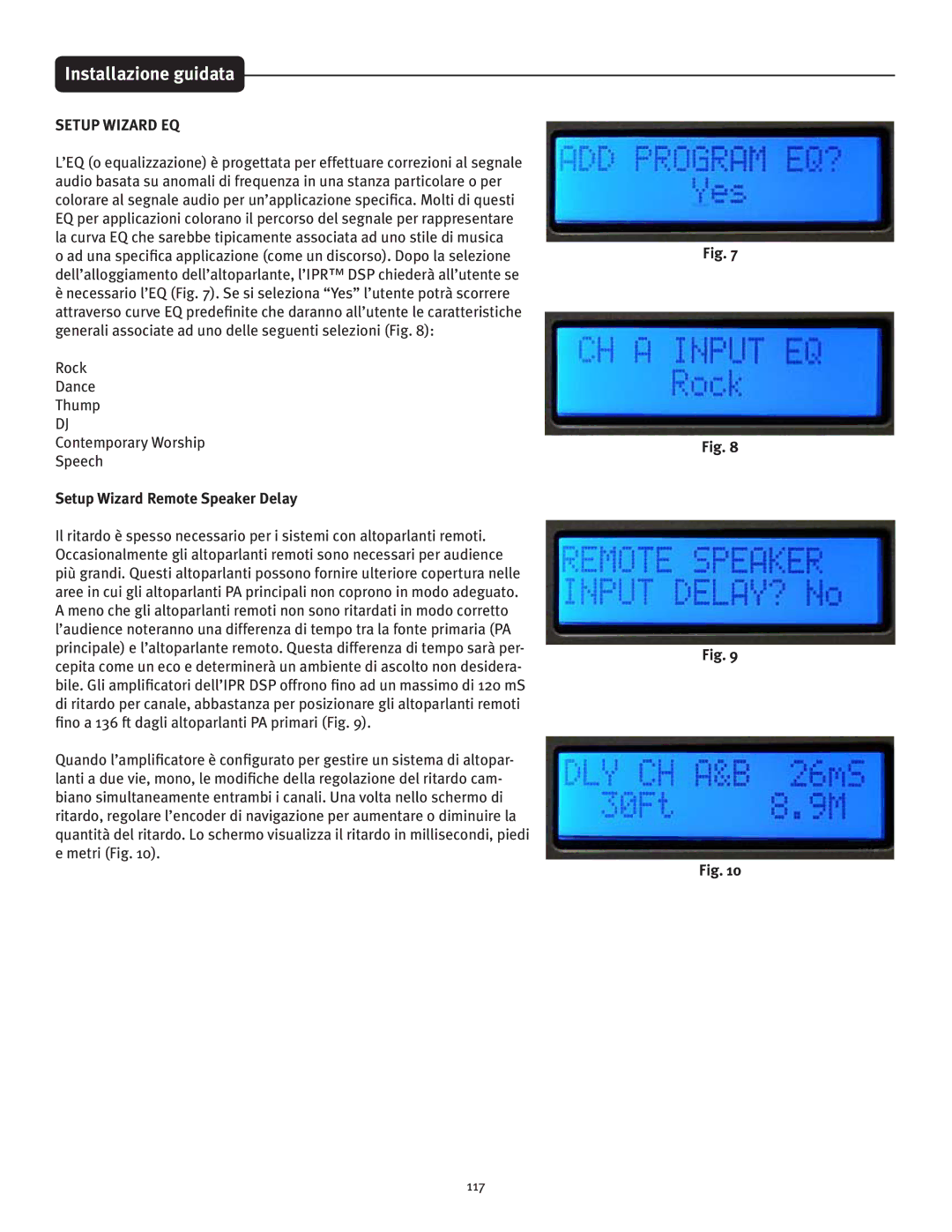 Peavey IPR 6000, IPR 3000, IPR 4500, IPR 1600 manual Installazione guidata, Setup Wizard EQ 