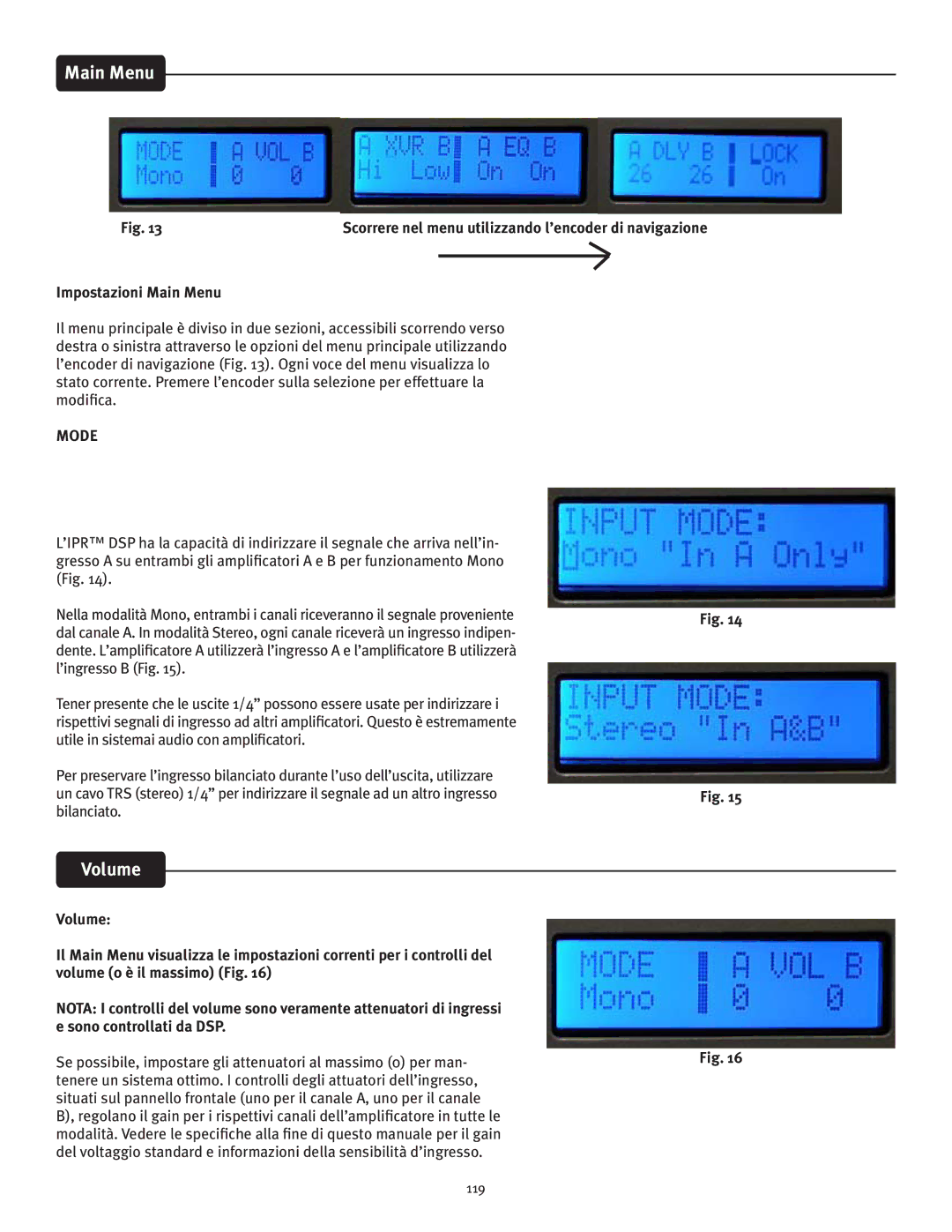 Peavey IPR 1600, IPR 3000, IPR 6000, IPR 4500 manual Impostazioni Main Menu 