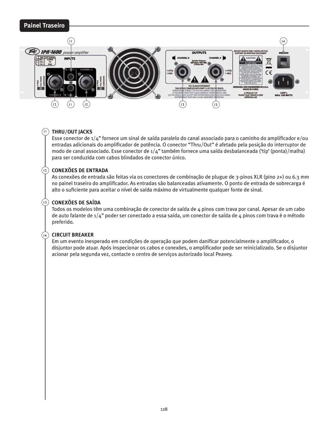 Peavey IPR 3000, IPR 6000, IPR 4500, IPR 1600 manual Conexões DE Entrada, Conexões DE Saída 