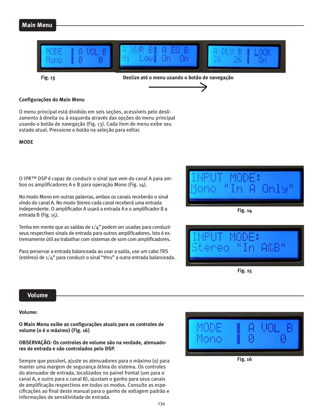 Peavey IPR 4500, IPR 3000, IPR 6000, IPR 1600 manual Configurações do Main Menu 