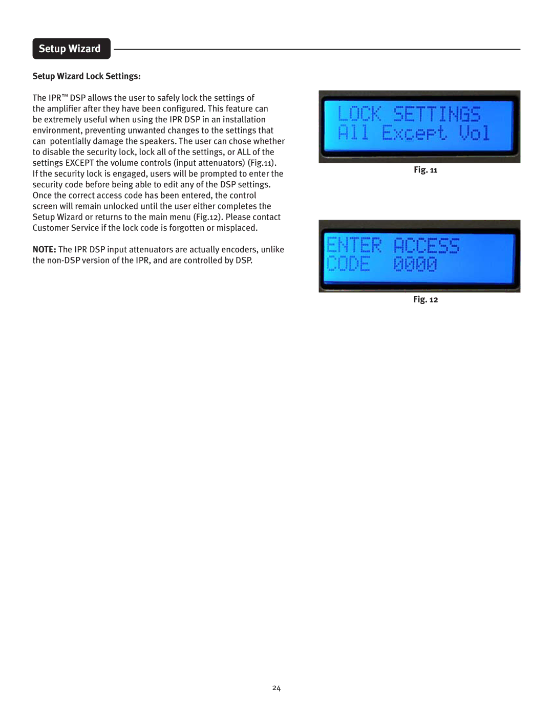 Peavey IPR 3000, IPR 6000, IPR 4500, IPR 1600 manual Setup Wizard Lock Settings 