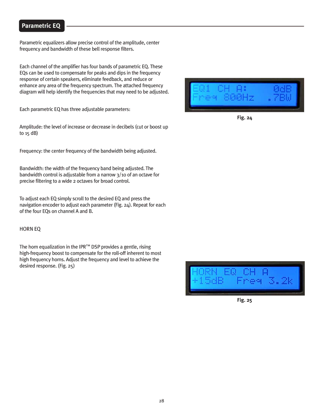 Peavey IPR 3000, IPR 6000, IPR 4500, IPR 1600 manual Parametric EQ, Horn EQ 