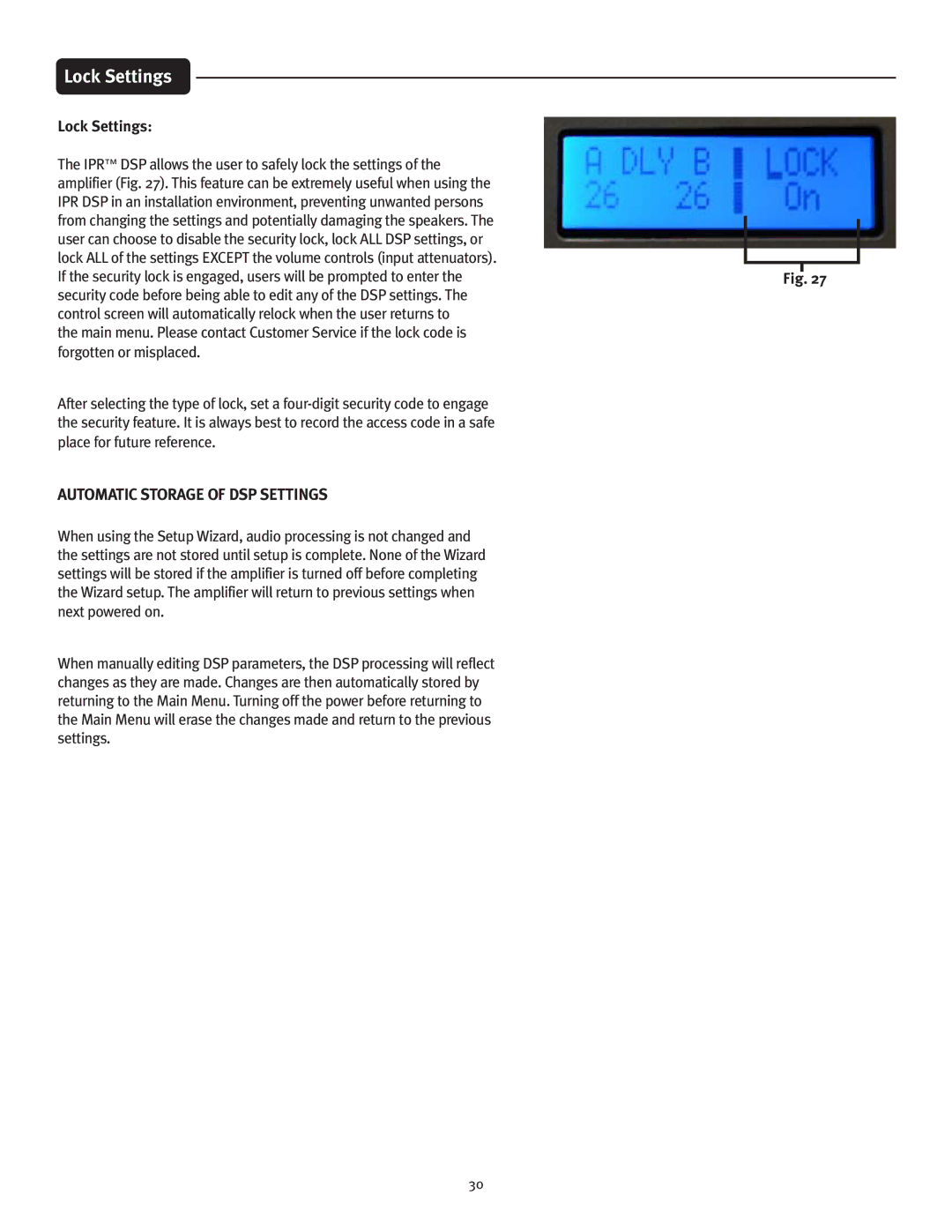 Peavey IPR 4500, IPR 3000, IPR 6000, IPR 1600 manual Lock Settings 