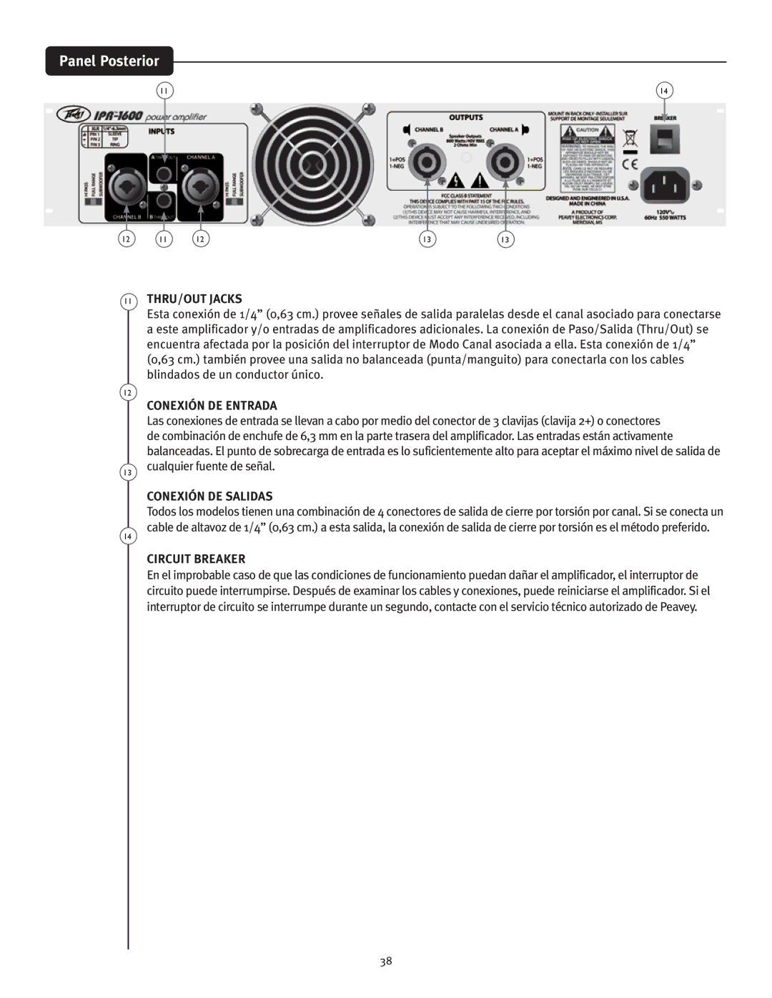 Peavey IPR 4500, IPR 3000, IPR 6000, IPR 1600 manual Conexión DE Entrada, Conexión DE Salidas 