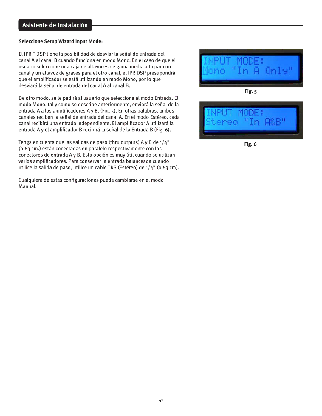 Peavey IPR 6000, IPR 3000, IPR 4500, IPR 1600 manual Asistente de Instalación, Seleccione Setup Wizard Input Mode 