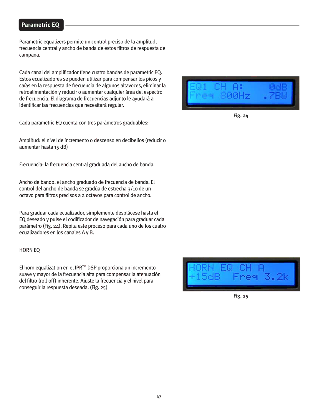 Peavey IPR 1600, IPR 3000, IPR 6000, IPR 4500 manual Parametric EQ 