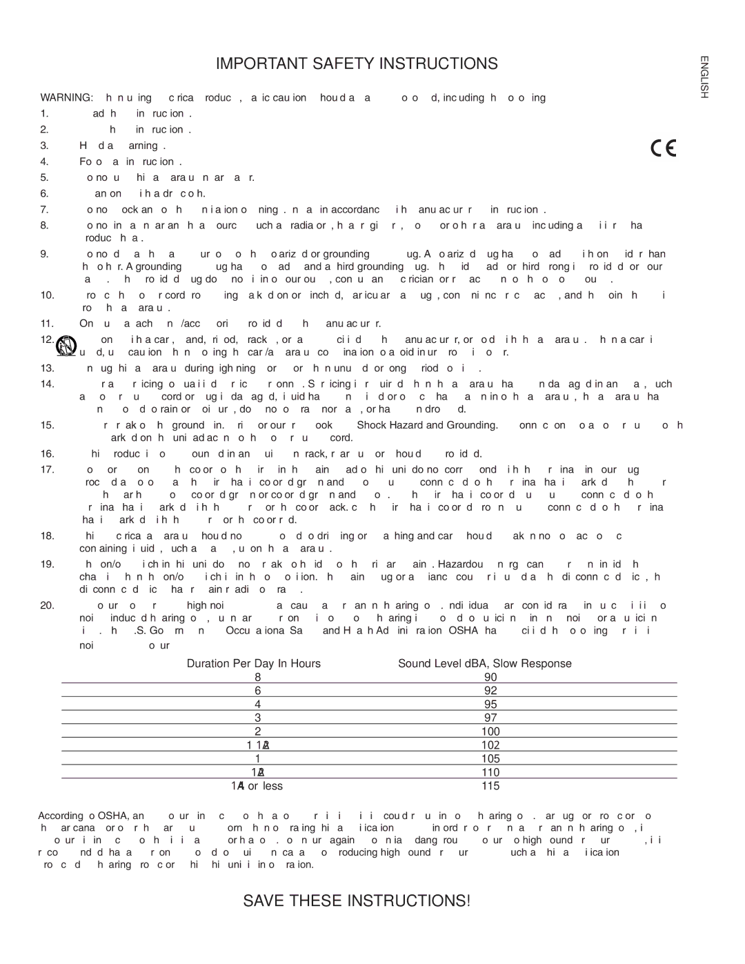 Peavey IPR 6000, IPR 3000, IPR 4500, IPR 1600 manual Important Safety Instructions 