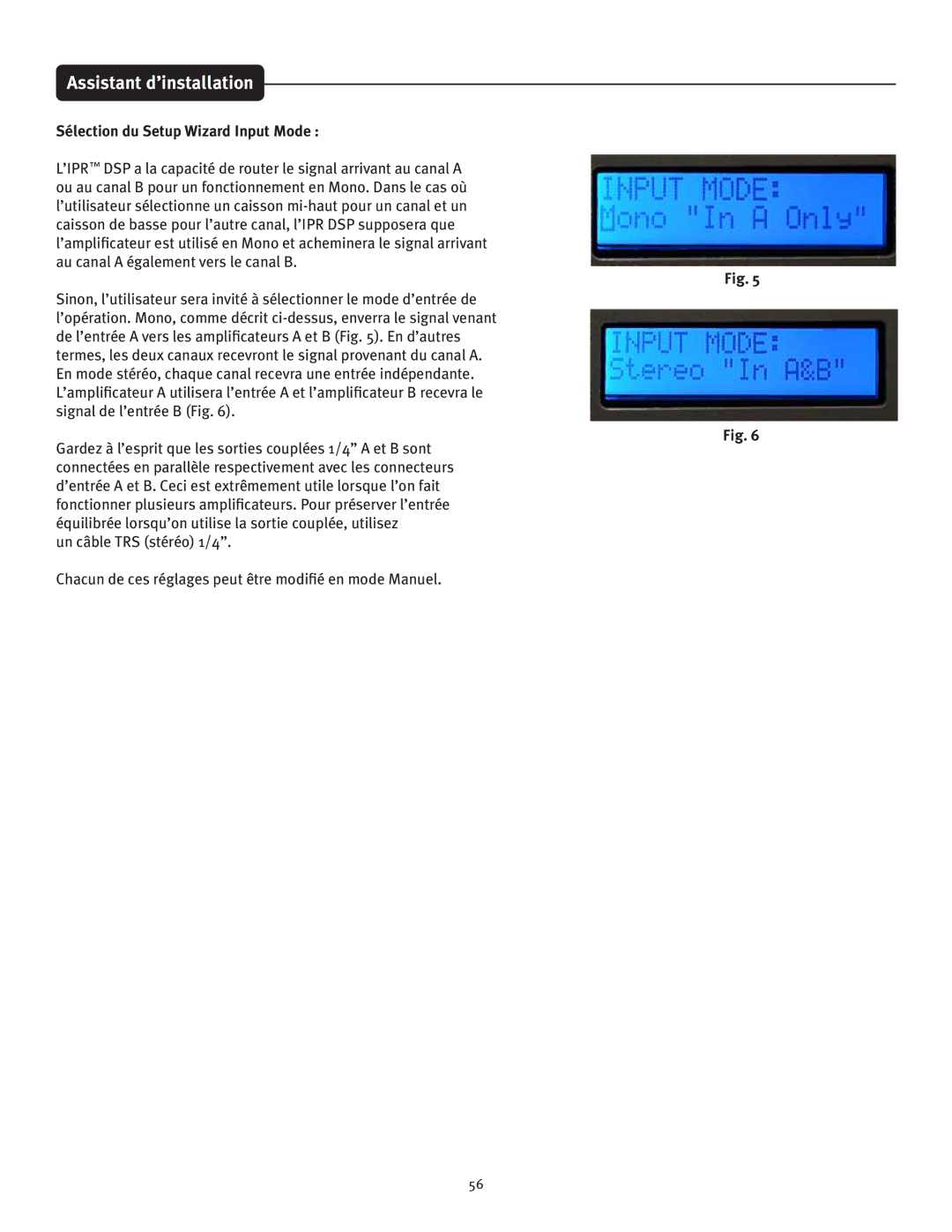 Peavey IPR 3000, IPR 6000, IPR 4500, IPR 1600 manual Assistant d’installation, Sélection du Setup Wizard Input Mode 