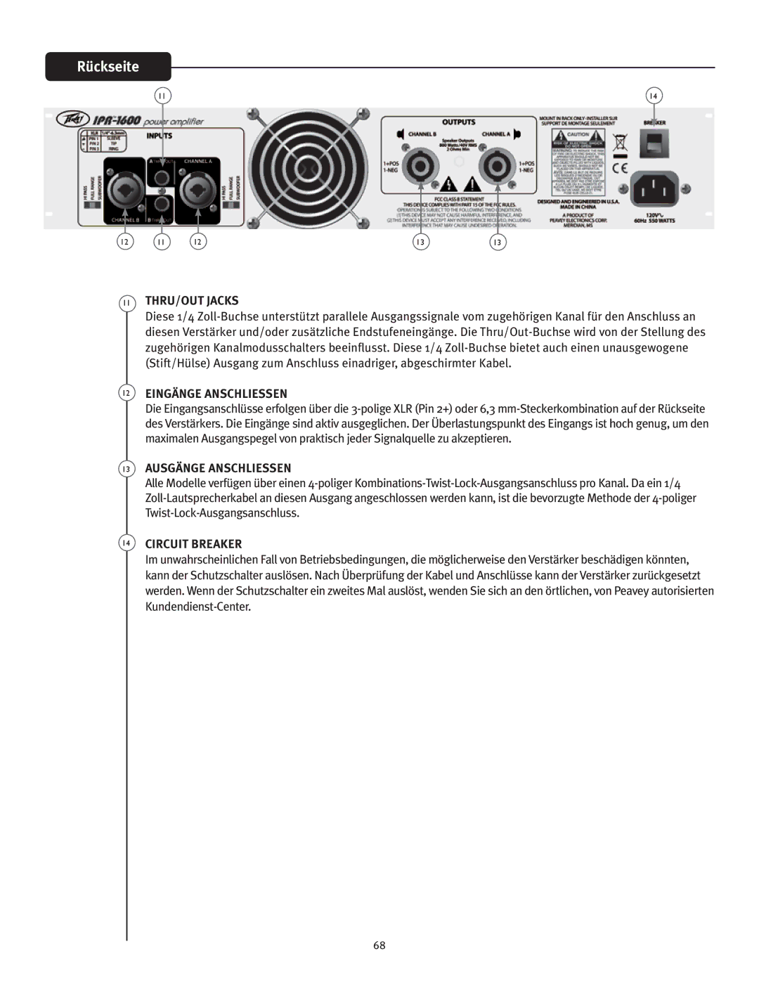 Peavey IPR 3000, IPR 6000, IPR 4500, IPR 1600 manual Eingänge Anschliessen, Ausgänge Anschliessen 