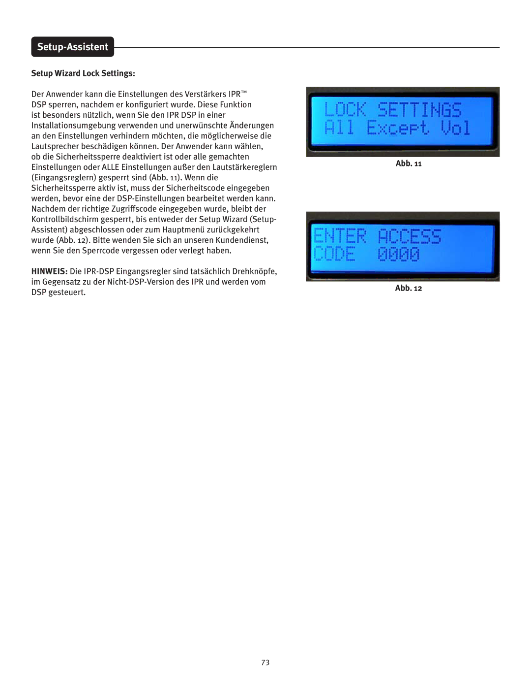 Peavey IPR 6000, IPR 3000, IPR 4500, IPR 1600 manual Setup Wizard Lock Settings 