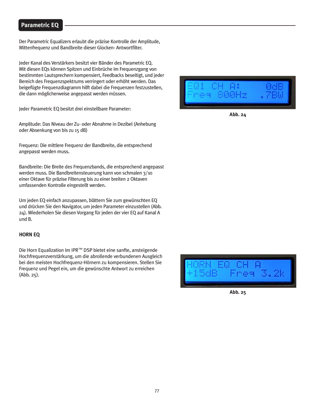 Peavey IPR 6000, IPR 3000, IPR 4500, IPR 1600 manual Jeder Parametric EQ besitzt drei einstellbare Parameter 