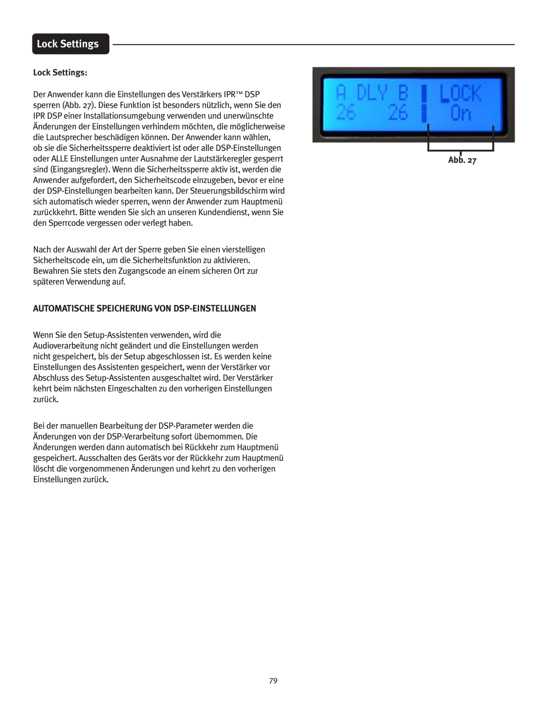 Peavey IPR 1600, IPR 3000, IPR 6000, IPR 4500 manual Automatische Speicherung VON DSP-EINSTELLUNGEN 