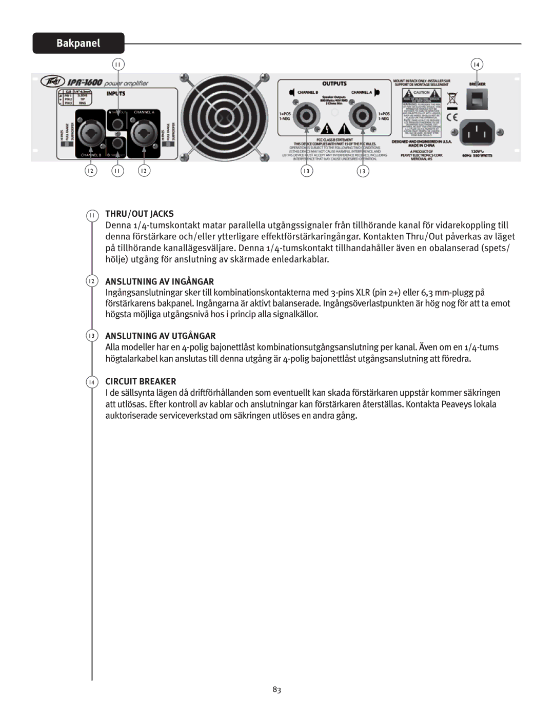 Peavey IPR 1600, IPR 3000, IPR 6000, IPR 4500 manual Anslutning AV Ingångar, Anslutning AV Utgångar 