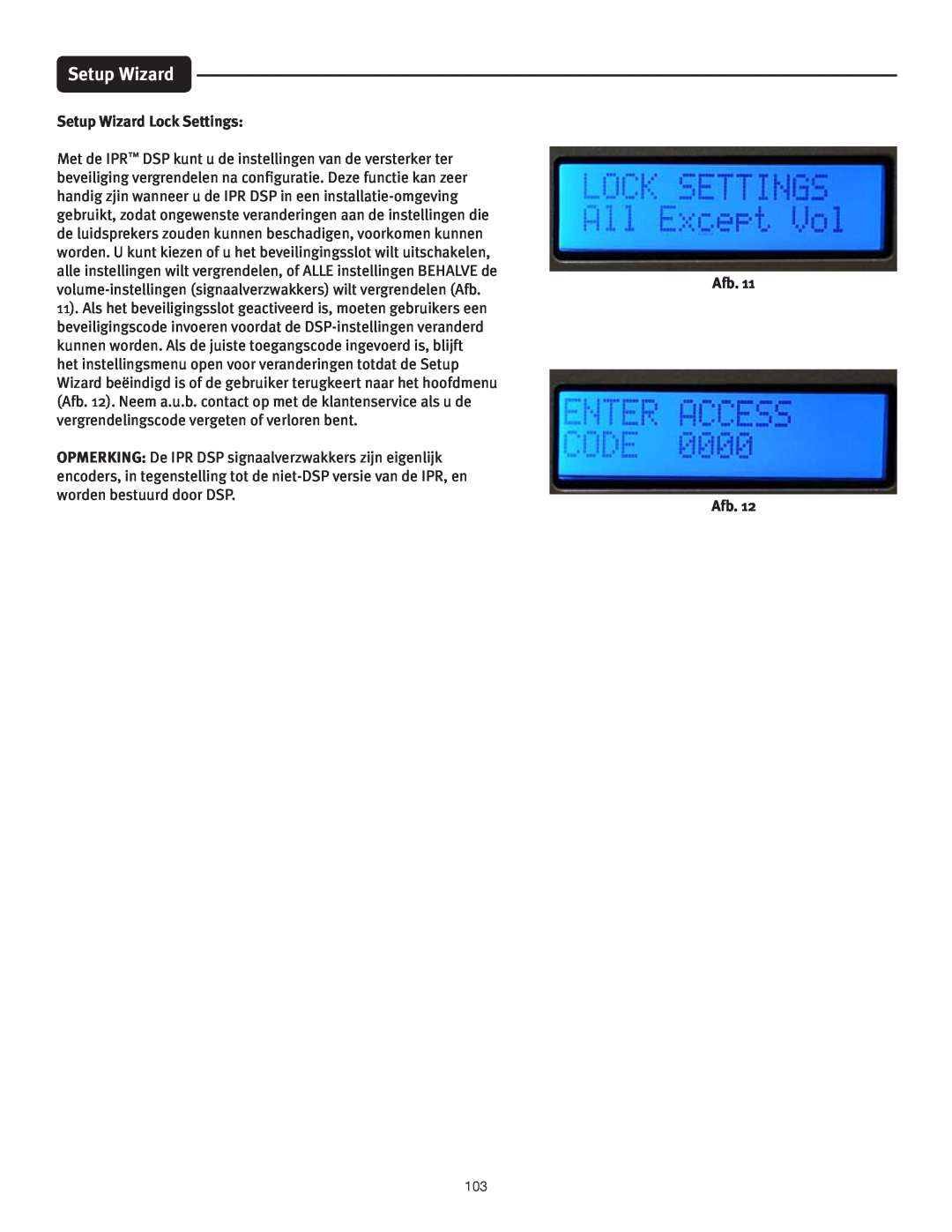 Peavey IPR 1600, IPR 3000, IPR 6000, IPR 4500 manual Setup Wizard Lock Settings, Afb Afb 