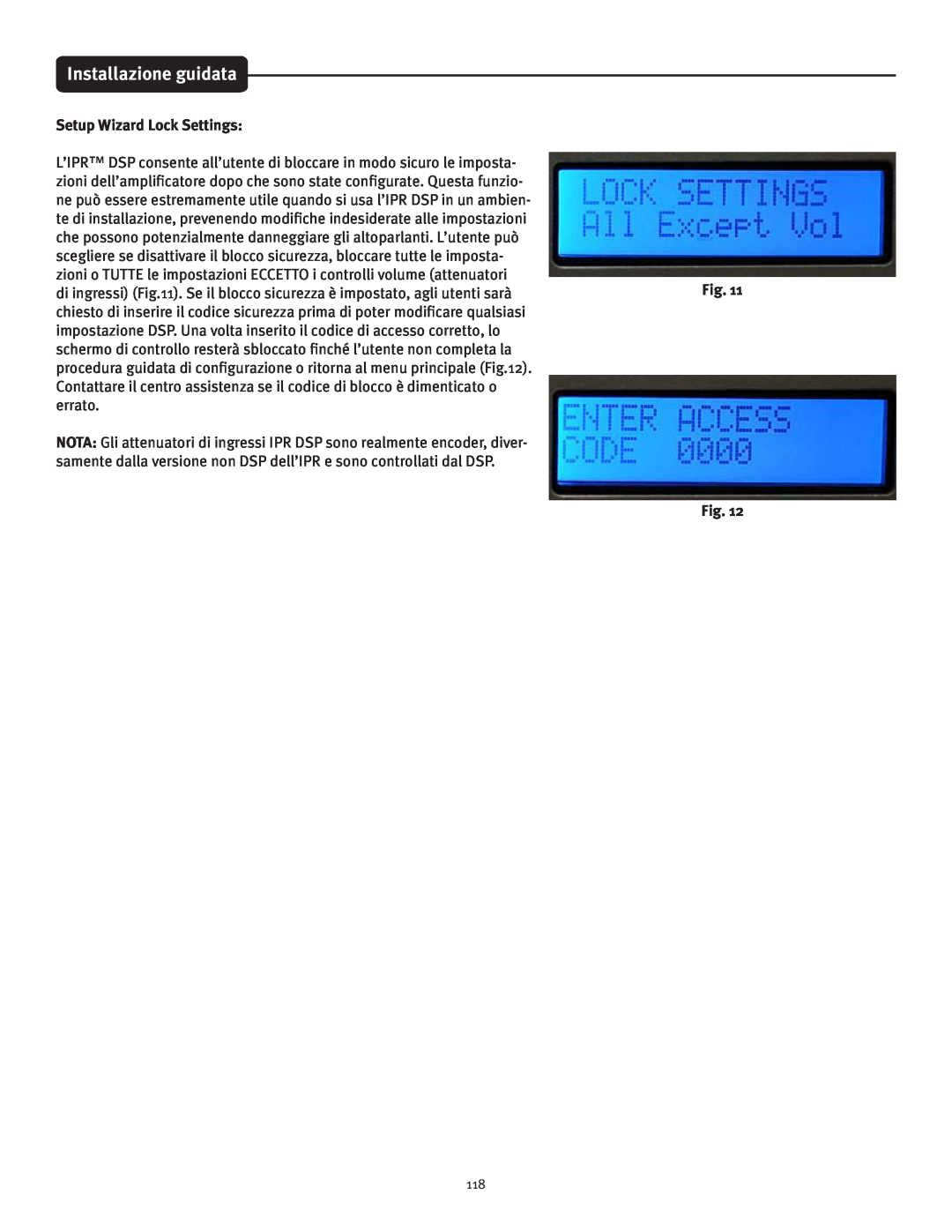 Peavey IPR 4500, IPR 3000, IPR 6000, IPR 1600 manual Installazione guidata, Setup Wizard Lock Settings 