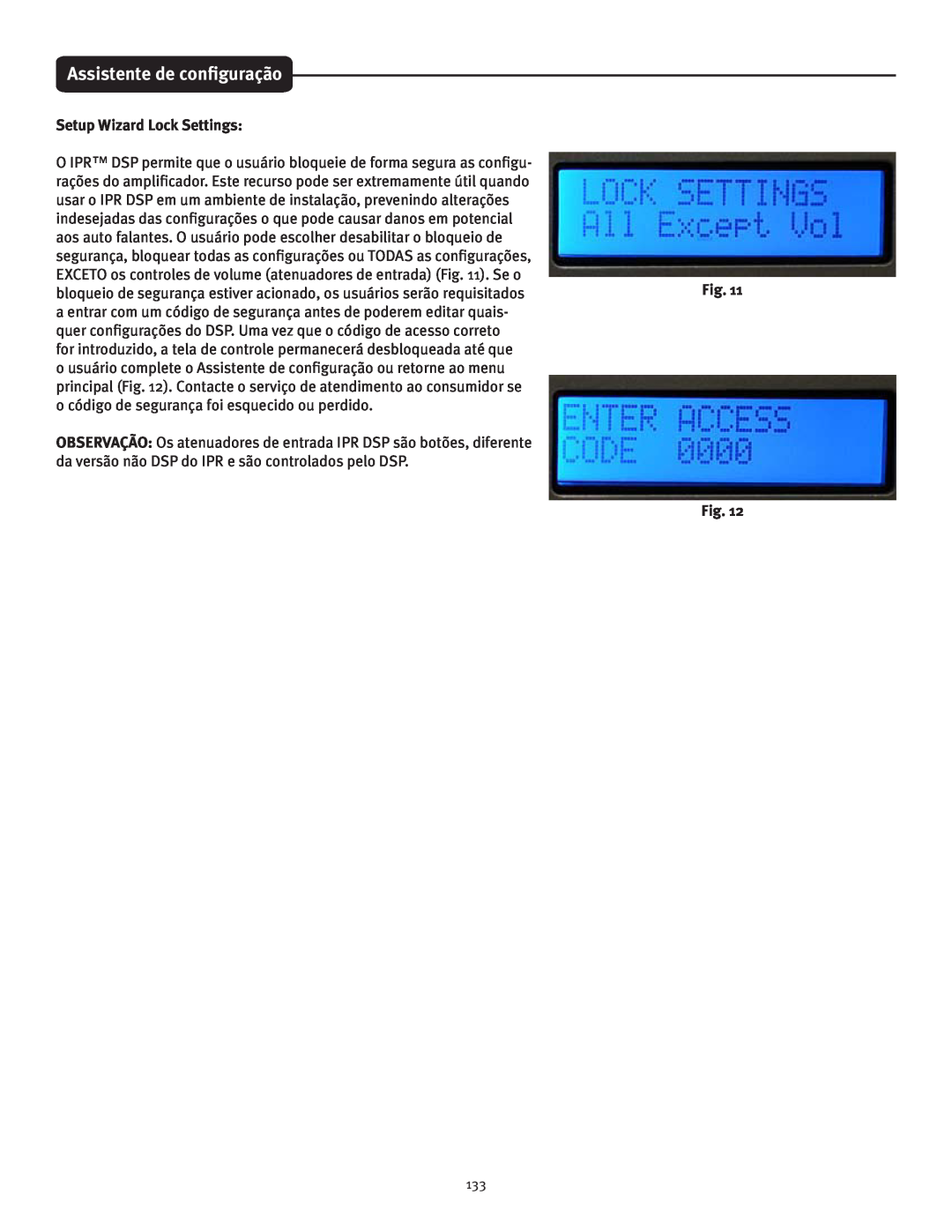 Peavey IPR 6000, IPR 3000, IPR 4500, IPR 1600 manual Assistente de configuração, Setup Wizard Lock Settings 